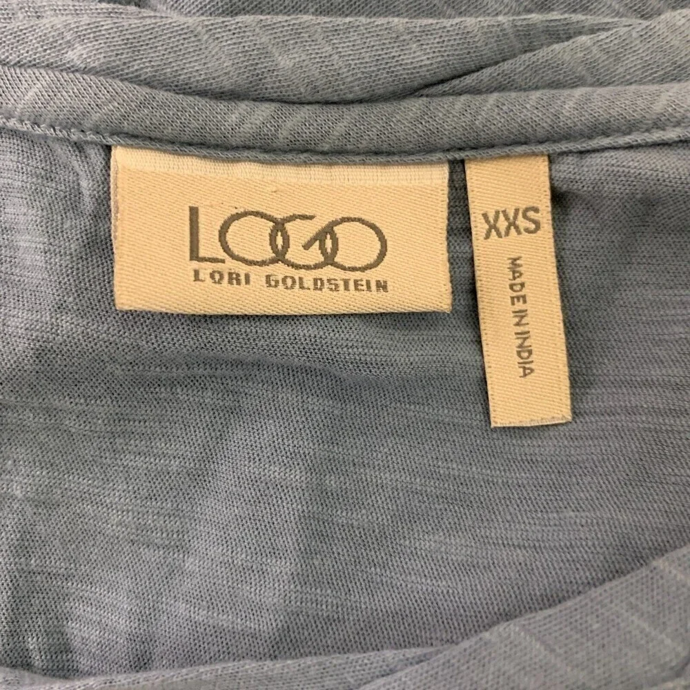 LOGO by Lori Goldstein Womens Size XXS Blue Embellished Cotton Tunic Top - Picture 4 of 5